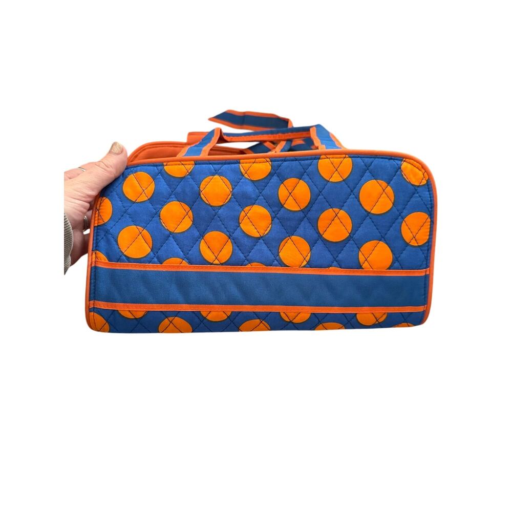 Belvah 3-Piece Quilted Cosmetic Travel Bag Set Blue Orange Polka Dot